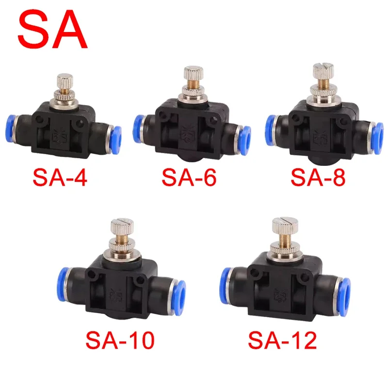 2PCS SA Throttle Valve - 4-12mm Air/Water Flow Control, Pneumatic Push In Fittings for Hose & Tube Speed Regulation​