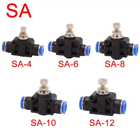 2PCS SA 스로틀 밸브 - 4-12mm 공기/물 흐름 제어, 호스 및 튜브 속도 조절용 공압 푸시인 피팅 