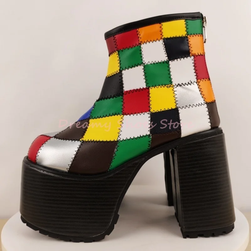 مختلط الألوان منقوشة منصة حذاء من الجلد النساء جولة تو صندل بكعب مكتنز عودة زيبر الأحذية موضة الشرير أحذية الحفلات سيدة 2025 الربيع