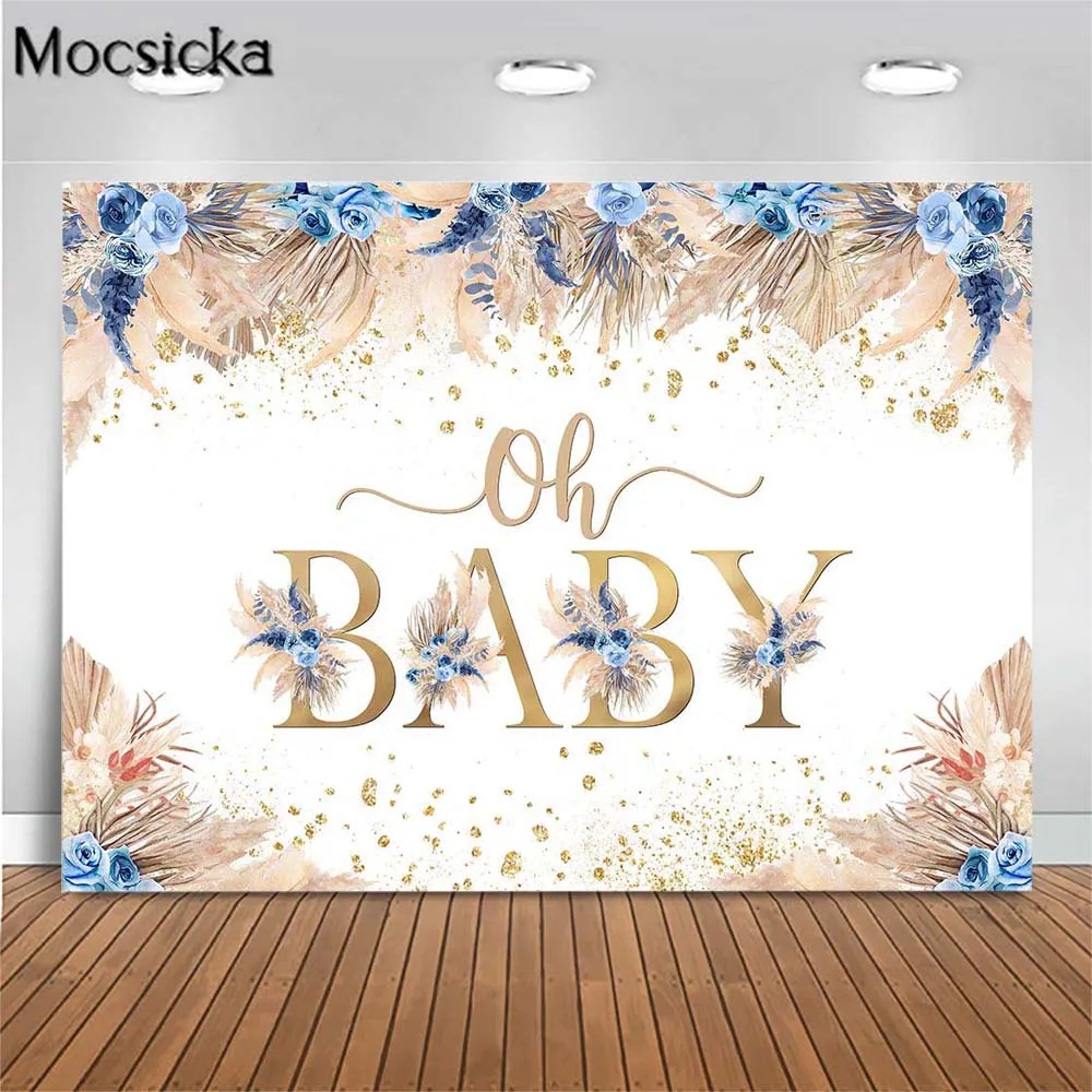 

Mocsicka Oh Baby Shower Photo Background Bohemian Newborn Baptism Pampas Grass Boho Flowers Photography Backdrop Birthday Banner