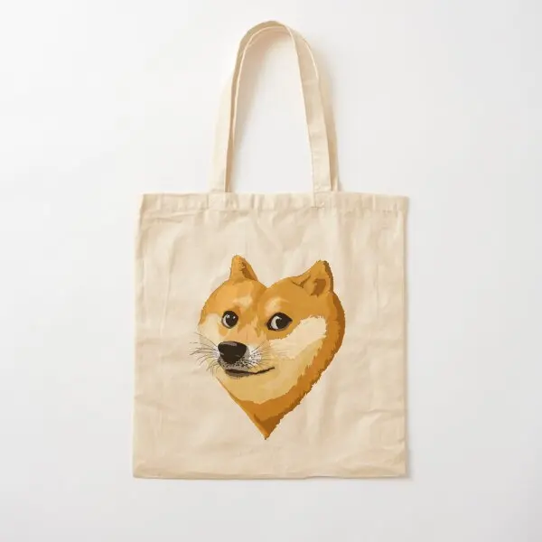 Doge Heart V2 Spread The Love Cotton  Canvas Bag Unisex Designer Women Fabric Handbag Reusable Printed Casual Shopper Fashion