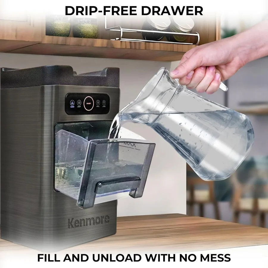 صانع الثلج ذو التحميل الأمامي من كينمور - بيليه هييلو ماكينا يخدم 9 مكعبات ثلج بيبل في 6 دقائق كتلة ثلج مقرمشة للمشروبات ذاتية التنظيف