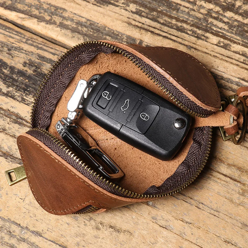 Genuine Leather Coin Purse Retro Zipper Key Bag Unisex Creative Car Key Pendant Head Layer Cowhide Wallet Clutch Bag