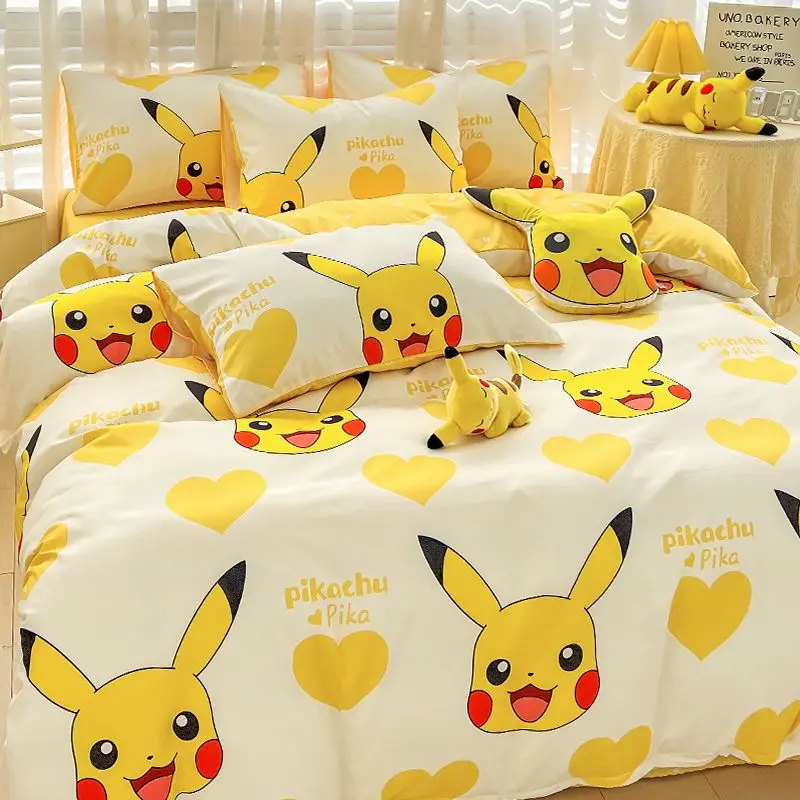 Parure de lit dessin animé Pokemonzd, housse de couette pour chambre d'enfant, garçon et fille, literie simple, double, king size, housse de couette Pikachu, cadeau