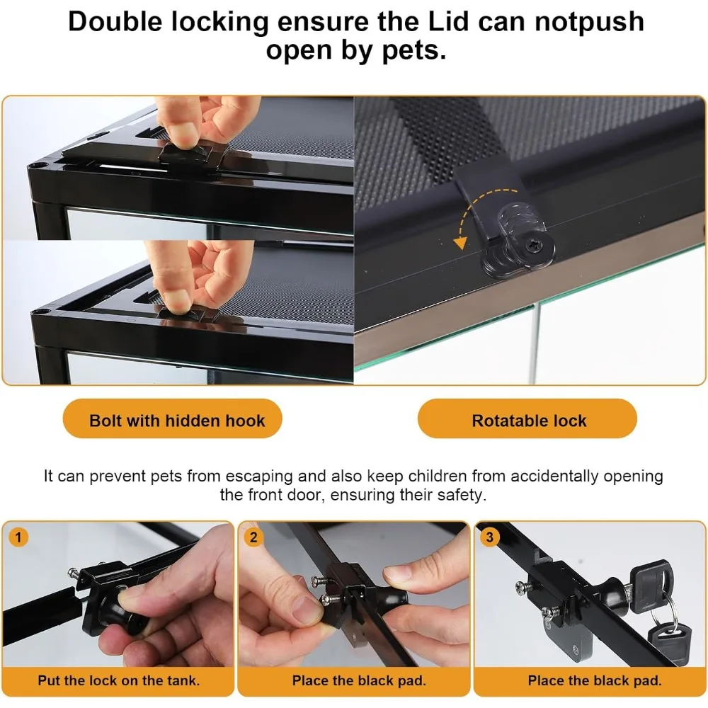 تررم زجاجي بفتحة أمامية للحرباء، مقاس 18 × 18 × 36 بوصة مع باب مفصلي مزدوج