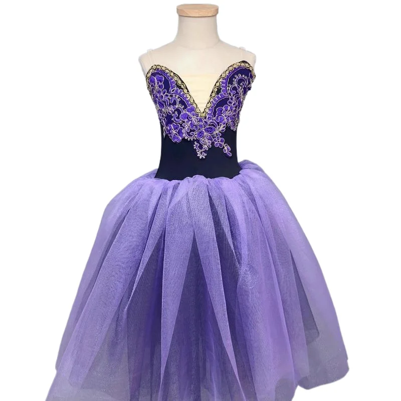 Purple Ballet Tutu Skirt Professional Girls Swan Dance Performance Long Dress For Adult Women Ballet Costumes Velvet Top