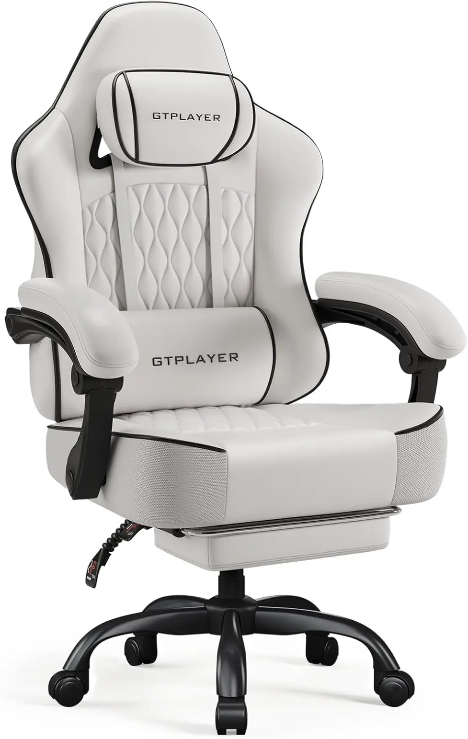 

Big & Tall Gaming Chair with Footrest, Ergonomic Office Chair, 4.4in Thick Cushion, White
