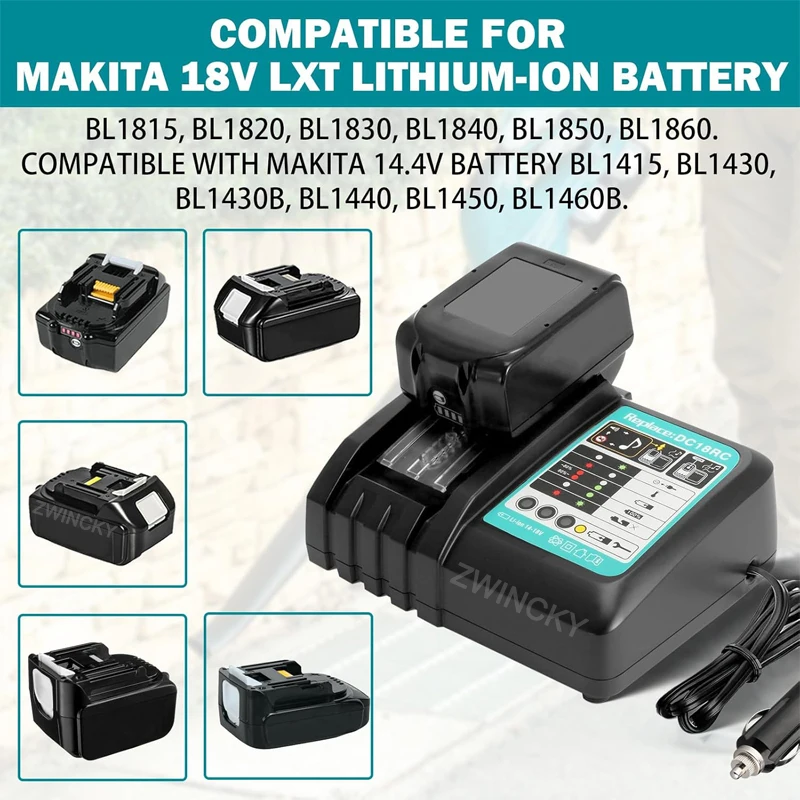 for Makita 14.4V 18V Li-ion Battery Compact Car Charger Replace DC18RC Charger Portable Vehicle Charger Cigarette Lighter Plug