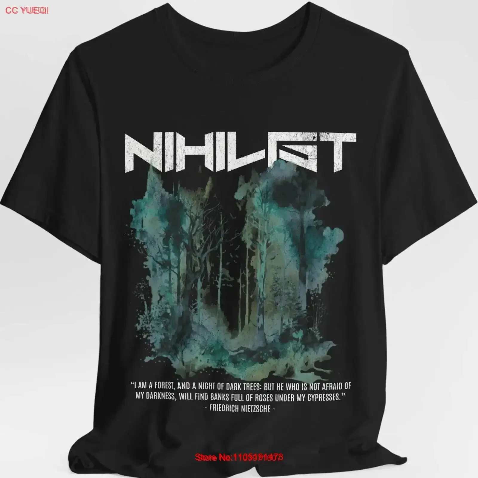 Nihilist forêt sombre Nietzsche citation existencialisme philosophie littérature Goth Grunge sorcière 100 coton t-shirt vintage lavé