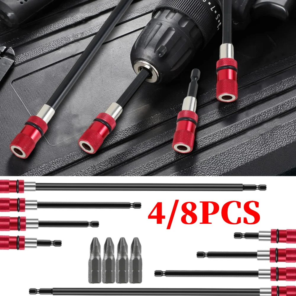 

4 шт., набор удлинителей для сверл, хромованадиевая сталь, 1/4 дюйма, держатель для отверток с шестигранным хвостовиком и магнитным удлинителем для сверл