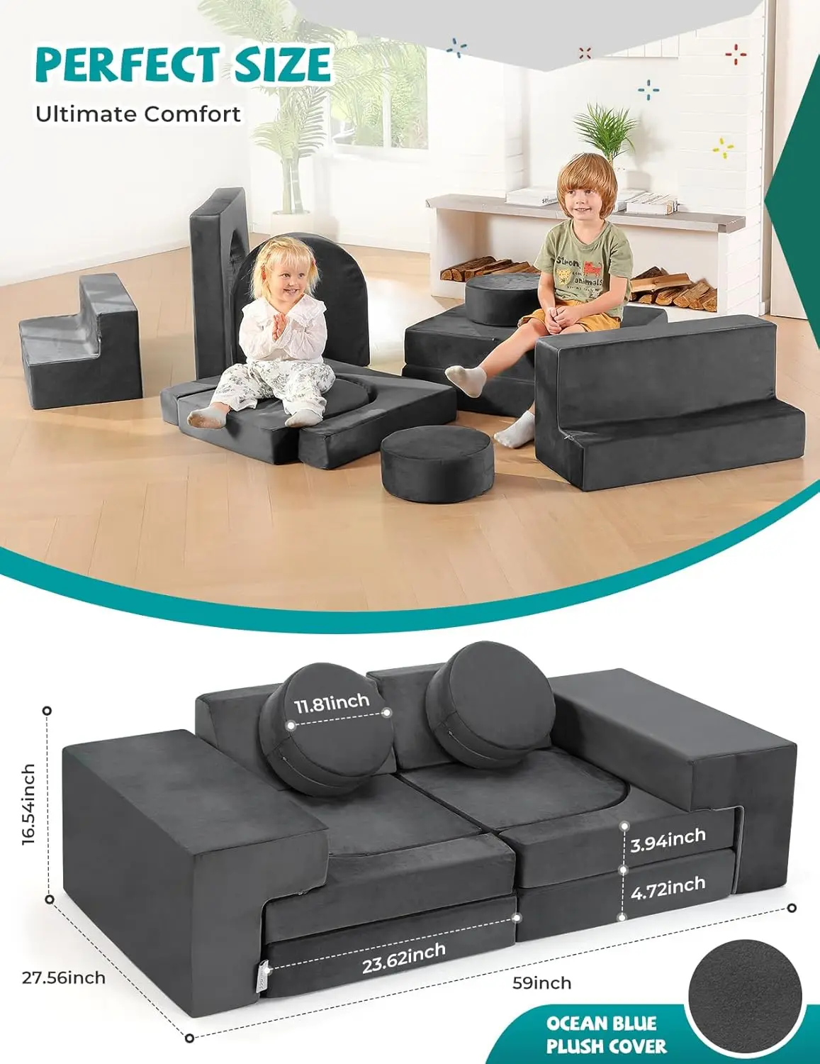 Divano da gioco modulare per bambini, K12 320+divano da gioco convertibile in schiuma fai-da-te per ragazzi e ragazze, versatile divano da gioco per bambini Building Fort, Chil