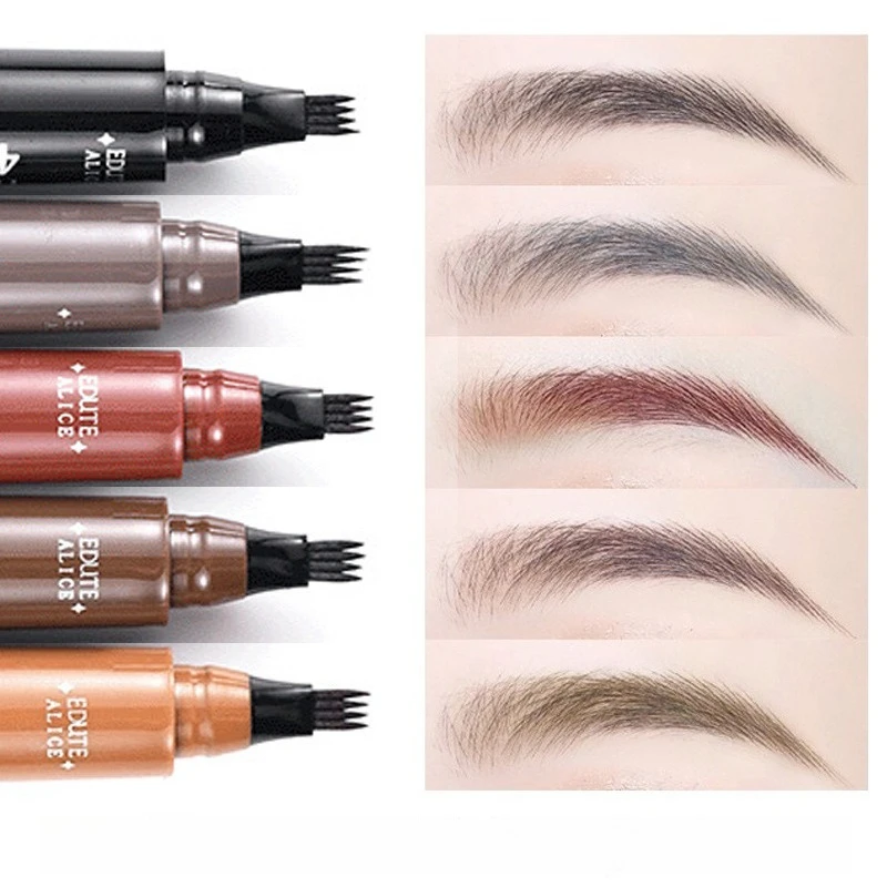 Crayon à sourcils à quatre fourchettes, Simulation sauvage, imperméable, résistant à la sueur, longue durée, sans bavures, liquide fourchu
