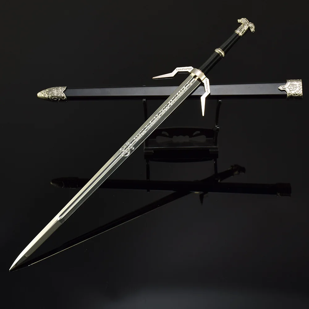30cm 은색 검 흰색 늑대 Geralt 강철 검 22cm 게임 주변 중세 기사 사무라이 검 무기 모델 선물 장난감 소년