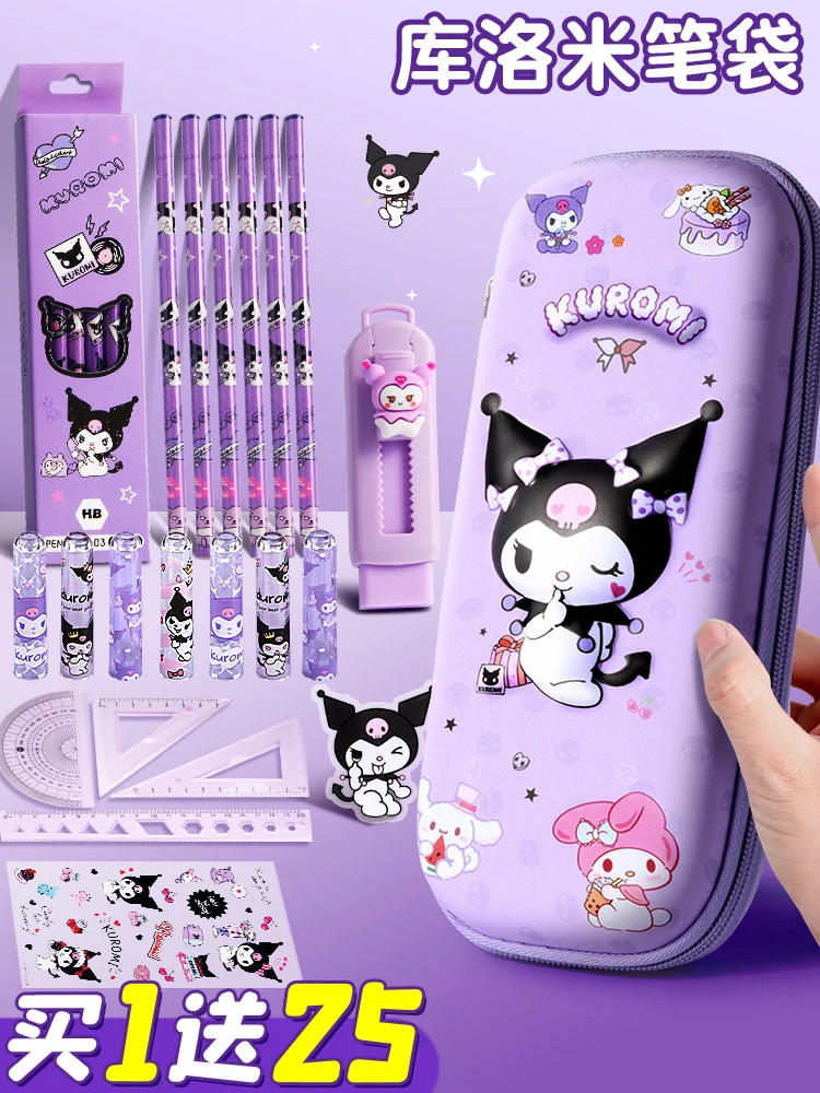 Sanrio série Kuromi lápis saco para meninas, sacos de papelaria dos desenhos animados, alto valor, novo, popular