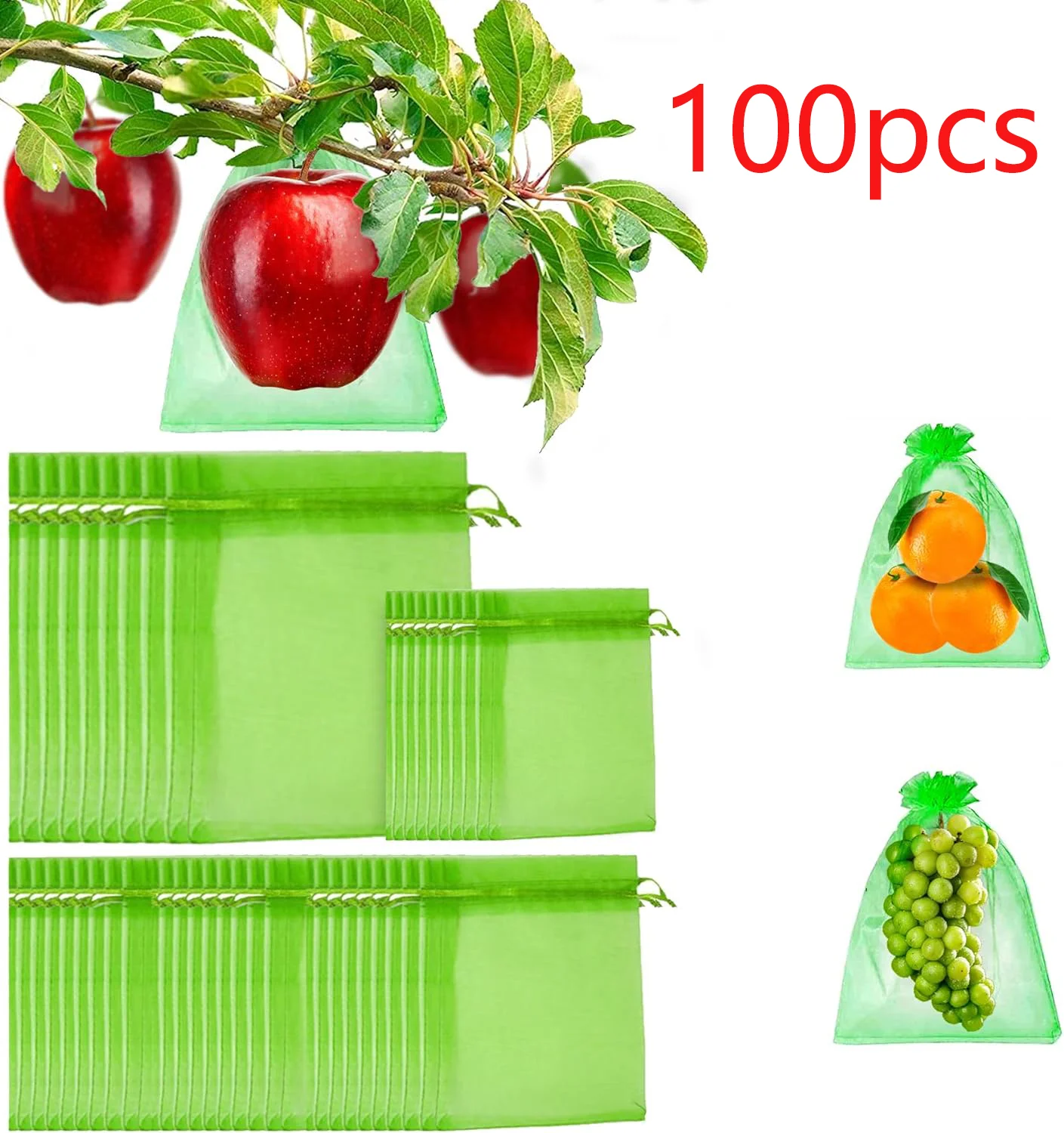 100PCS Strawberry Grapes Fruit Grow Bags Netting Mesh Vegetable Plant Protection Anti-Bird Garden Tools