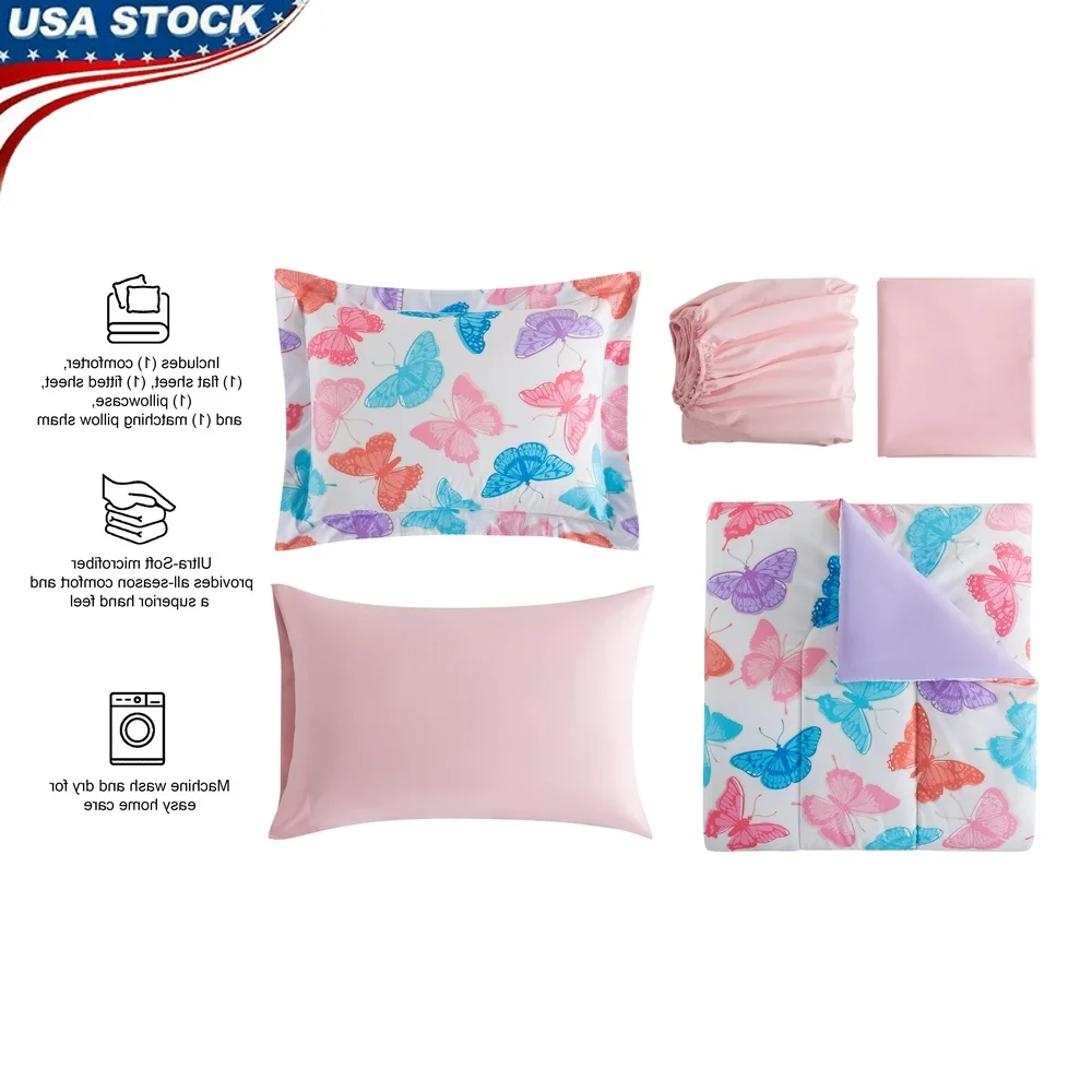 

Glow in the Dark Butterfly Bedding Set Kids Twin Reversible Comforter Soft Polyester with Storage Bag Fun Sleep Experience