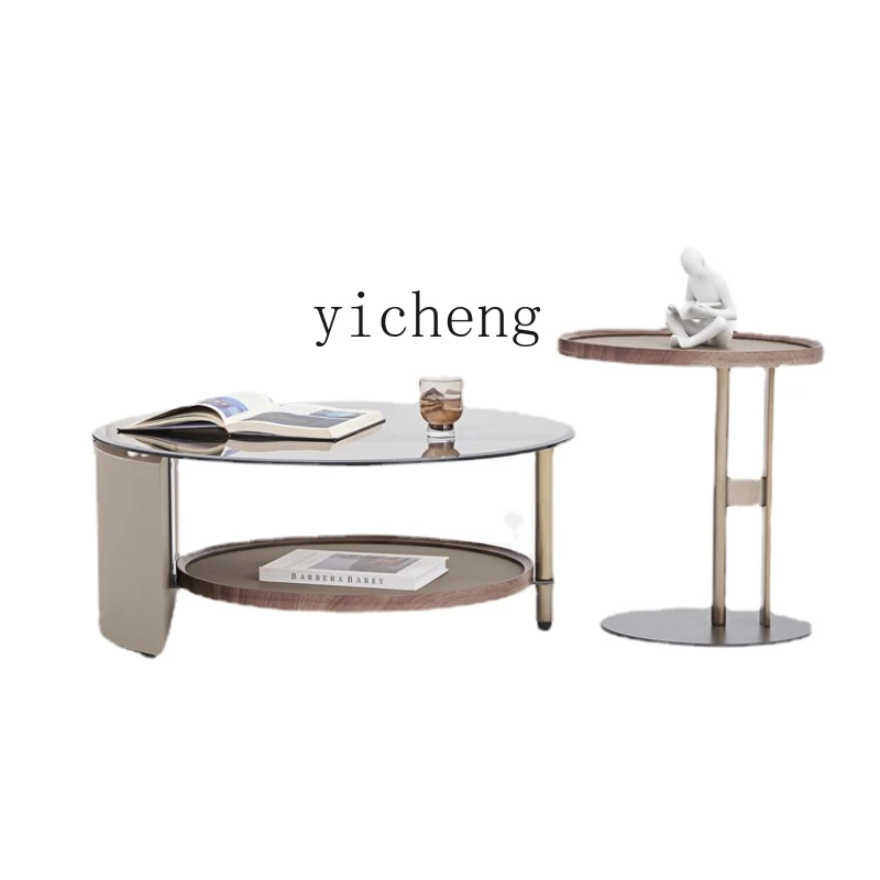 

XL Light Luxury Modern Coffee Table Living Room Home Size round Set Saddle Leather round Tea Table