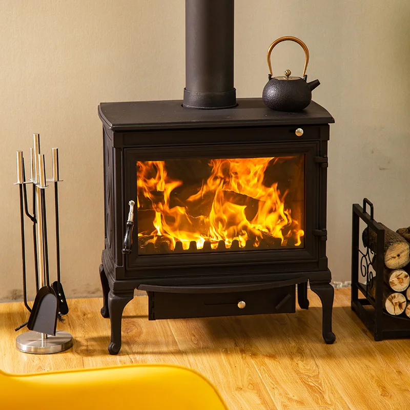 Estufa de leña independiente sin humo con certificado CE, horno y chimenea de leña para sala de estar y dormitorio