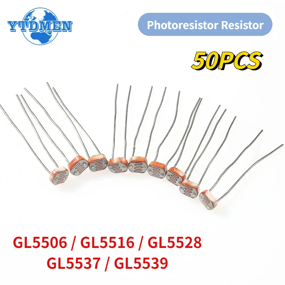 50PCS LDR Photo Light Sensitive Resistor Photoelectric Photoresistor Kit GL5506 GL5516 GL5528 GL5537 GL5539 for Arduino