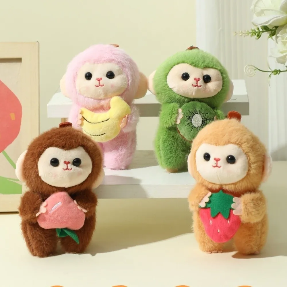 Cute Cartoon Fruit Monkey Plush Toy Stuffed Plush Animal Keychain Soft Monkey Doll Keyring Backpack Decoration