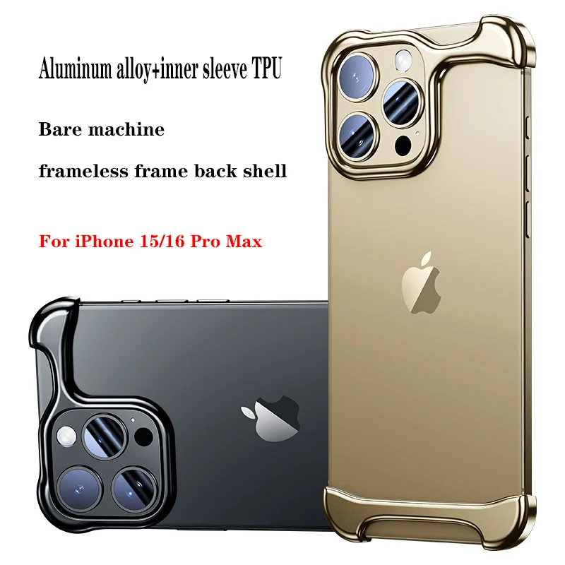 

Irregular Metal Frameless Phone Case For iPhone 15 Pro Max 16 Pro Max Aluminum Alloy Detachable Frame Foot Pad Protective Cover