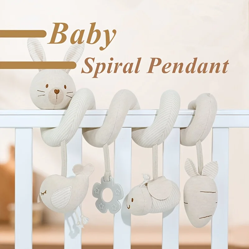 Newborn Baby Soothing Spiral Car Hanging Stroller Toys - Soft Bunny Design, Durable Fabric, Perfect for Gifts, Playful Design