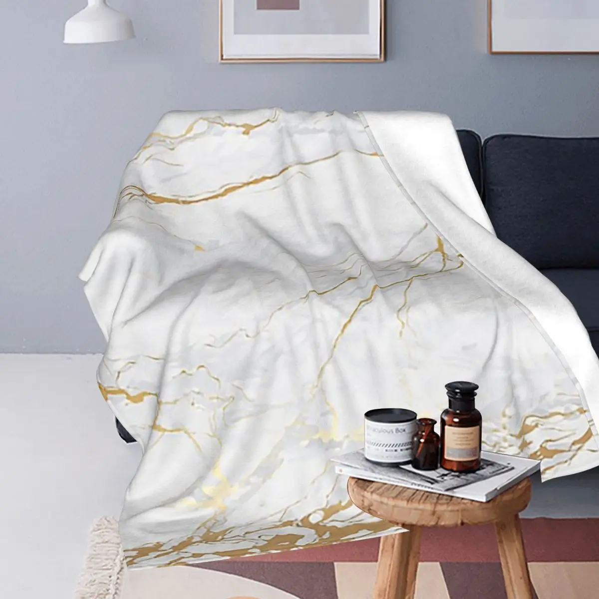White And Gold Marble Blankets Flannel Sofa Throw Blanket Warm Throw Blankets for Couch Bedding Office Throws Bedspread Quilt