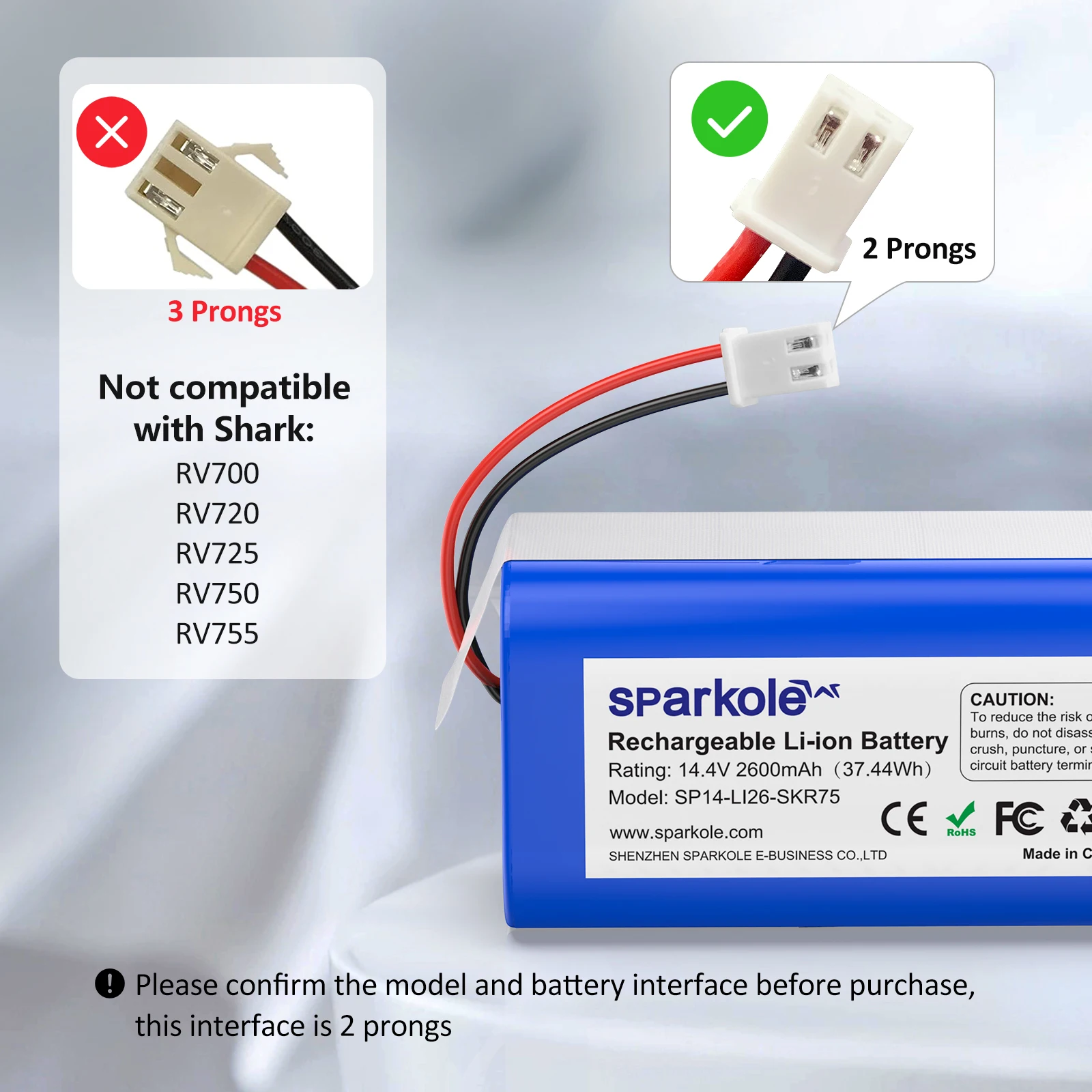 샤크 이온 진공 청소기용 교체 배터리, 14.4V, 2600mAh, RVBAT850, R75, R85, RV850, S87, RV751, RV761 용