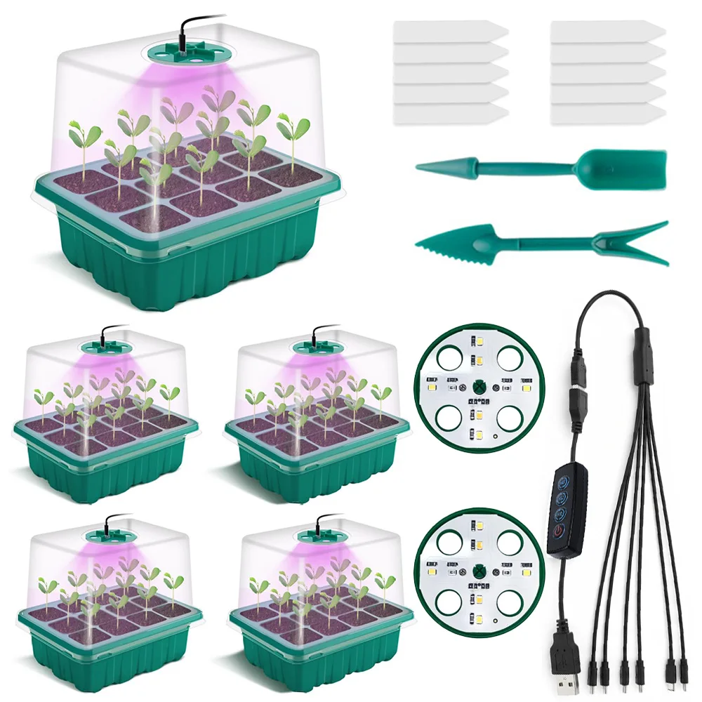 LED Grow Light Nursery Box Plant FlowerSeed Starter Trays Home Greenhouse Growing Lamp 12Cell Seedling Pots Timer Kit Controller