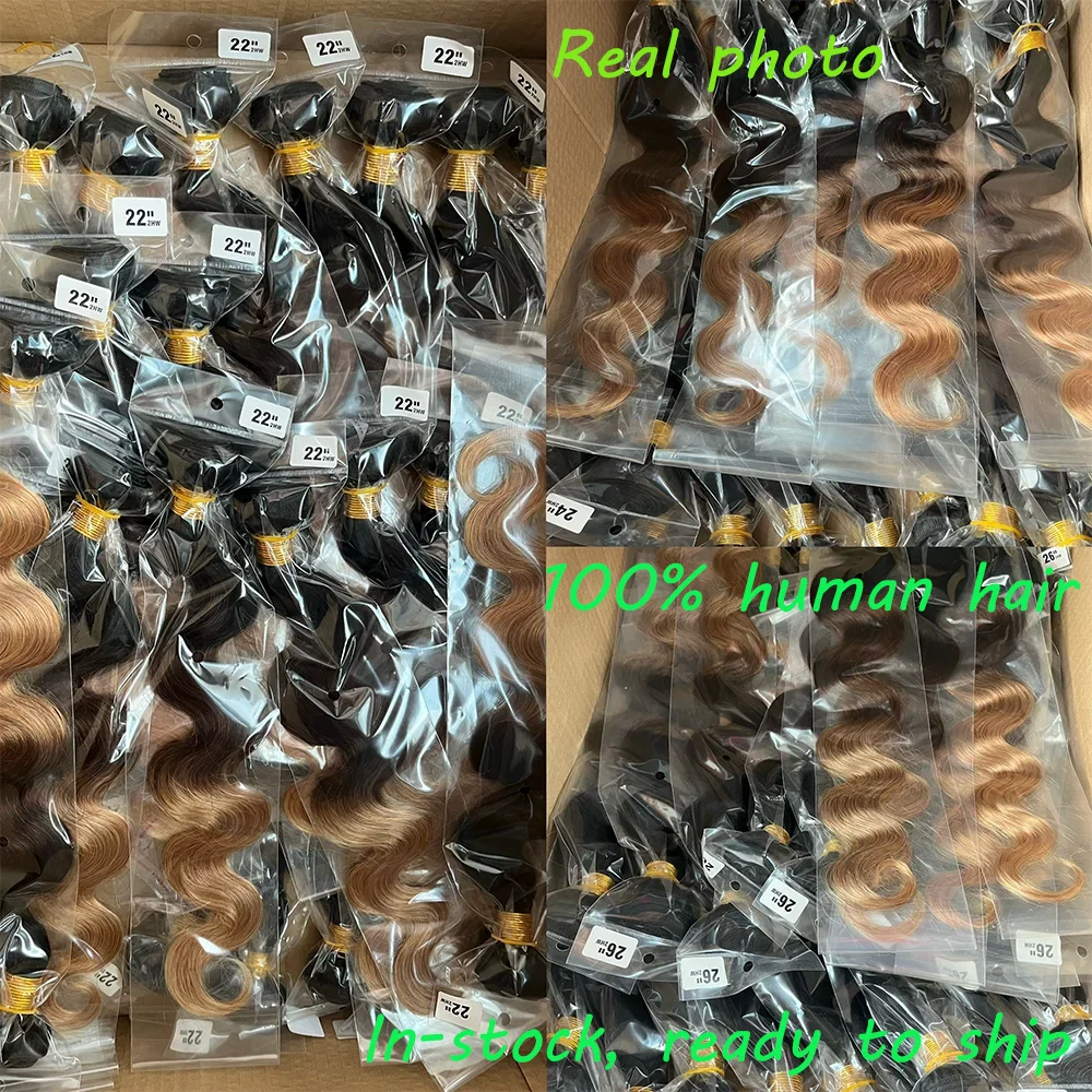 Ombre Color Body Wave Human Hair Bundles with Closure 100% Unprocessed Virgin Hair 1b/4/27 Colored Bundles Human Hair Extension