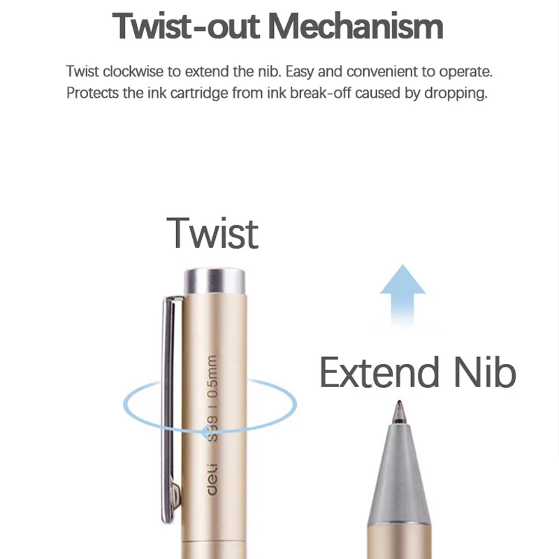 Deli S99 Rotating Metal-Barrel Gel‑ink Pen—Premium Quality for Business Office Students Black Exams and Studying Refillable