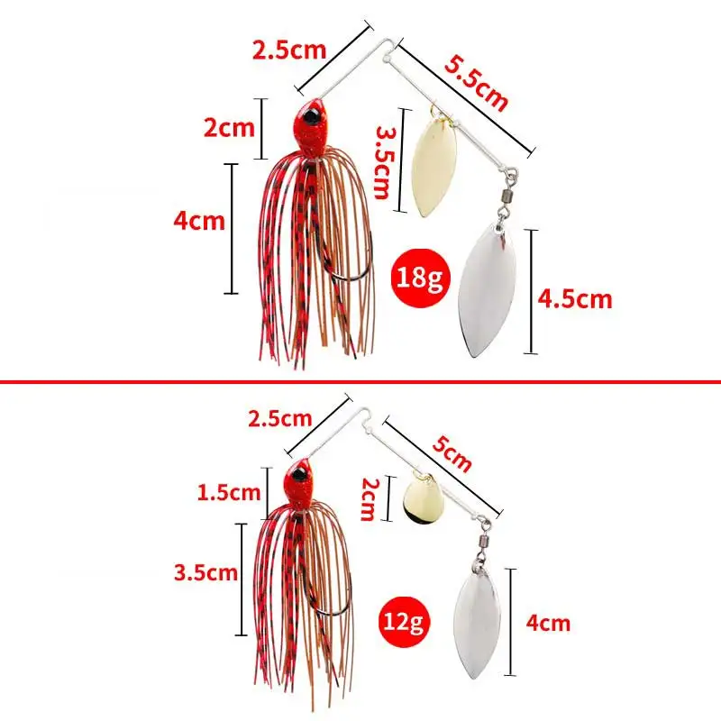 3PCS/LOT 12g 18g Top Rated Bass Lures Fishing Blade Spinner Bait Metal Jig Silicone Skirt Lures Smallmouth Largemouth Bass Lures