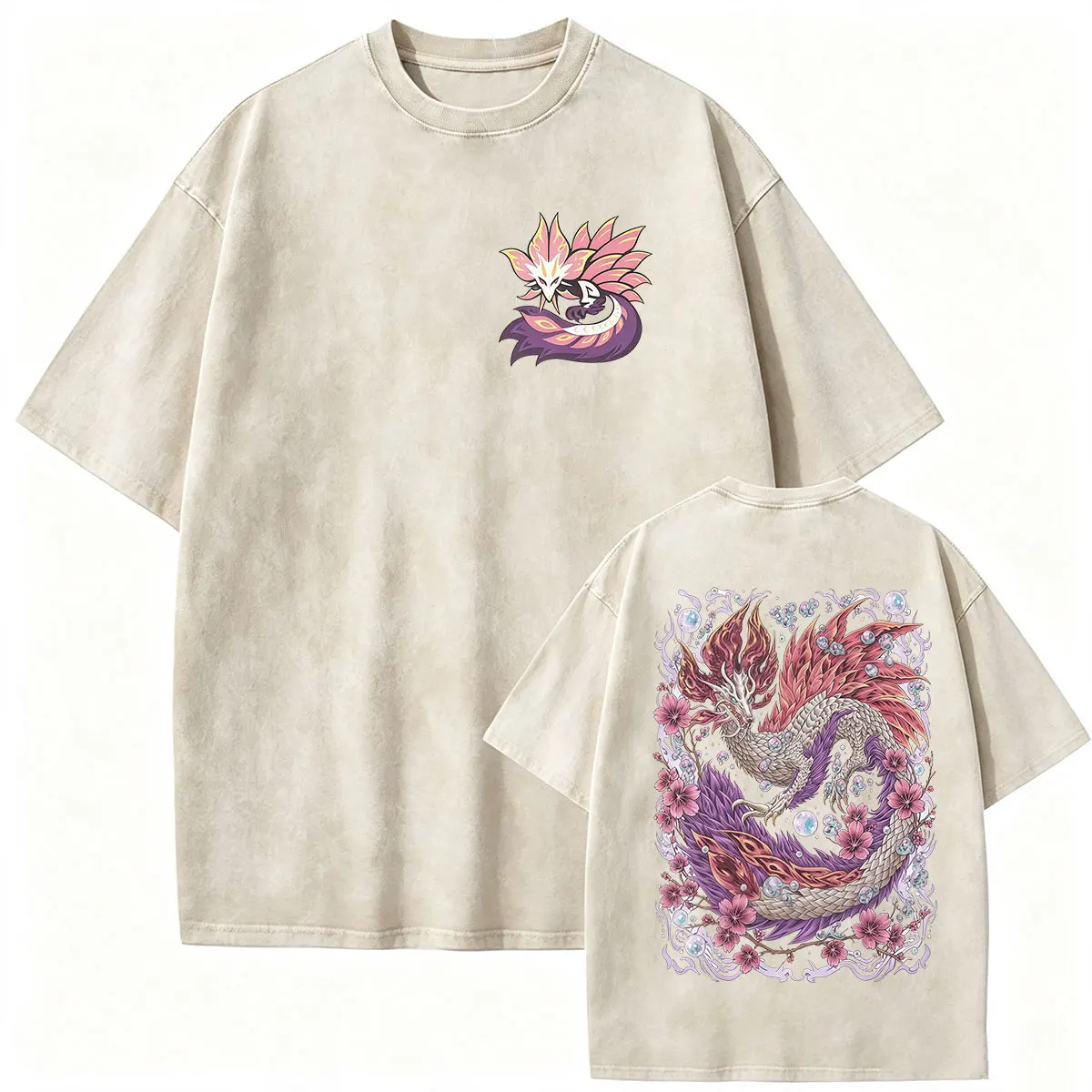 Vintage-gewaschene Monster Hunter Grafik-T-Shirts Nergigante Der Ausgestorbene Drache T-Shirt für Spielfans Herrenbekleidung Oversized Tees – Detail 7