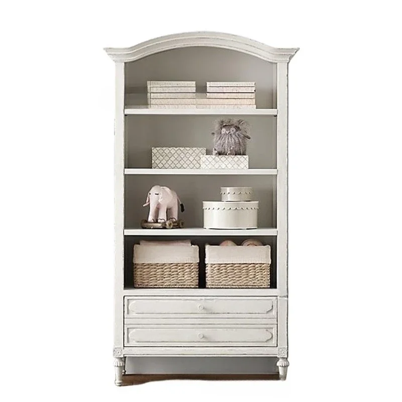 

American solid wood bookcase, furniture retro old log carved children's two-draw bookcase bookshelf display cabinet