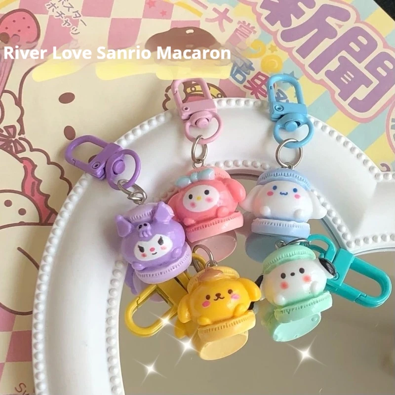 Sanrio Macaron Key Chain Student Backpack Pendant Gift Accessories Hello Kitty Kuromi Pudding Dog Toy Peripherals  Plastic