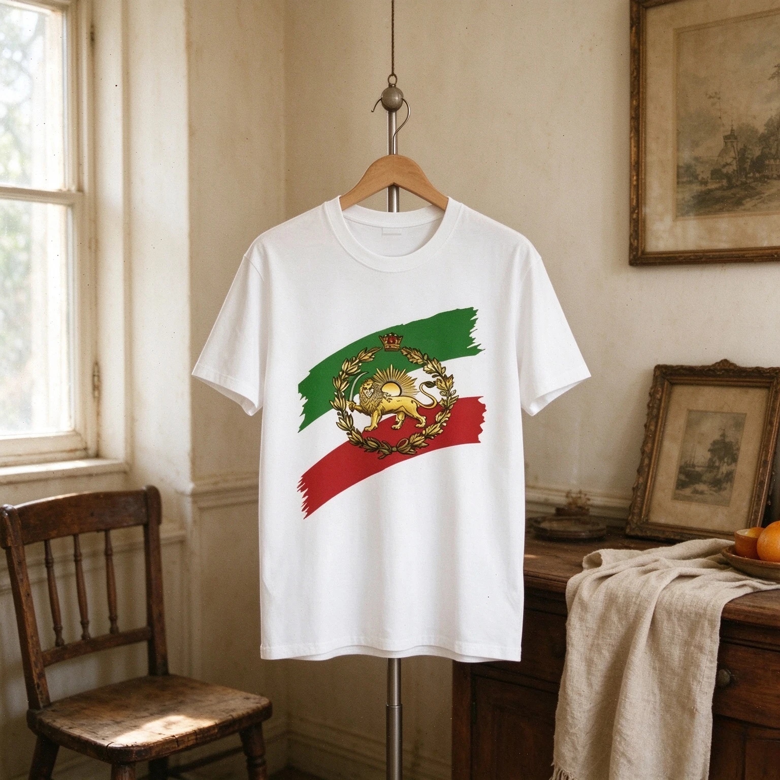 Retro Persian Lion Sun Pattern T Shirt Parent Child Tee Khorshid Symbol Casual Tops Vintage Emprint Short Sleeve Tshirt