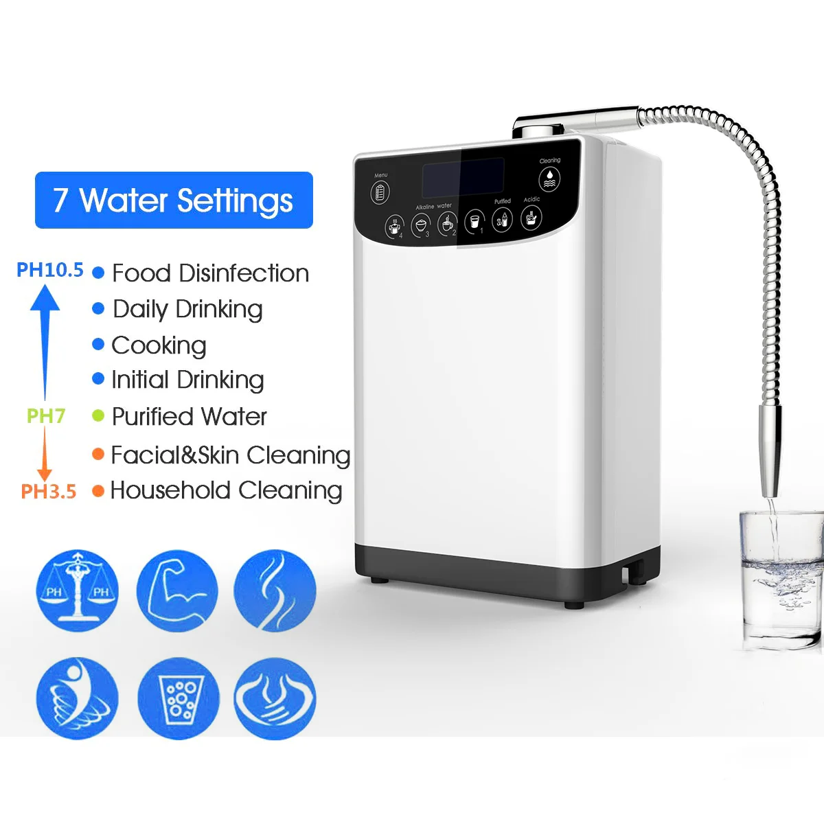 LED Water Ionizer Purifier Machine PH4.5-10.5 Alkaline Acid Water Filter Hydrogen water generator Orp-500