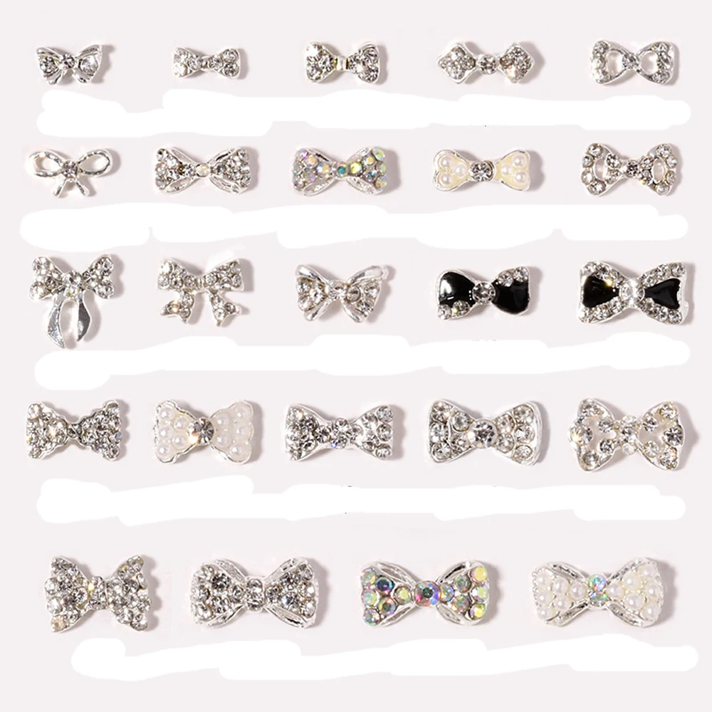 

10pcs Strass Bowknot Nail Diamond Charm 3D Glitter Pearl Crystal Diamond Bows Nail Jewelry Luxury Japanese Alloy Nail Parts