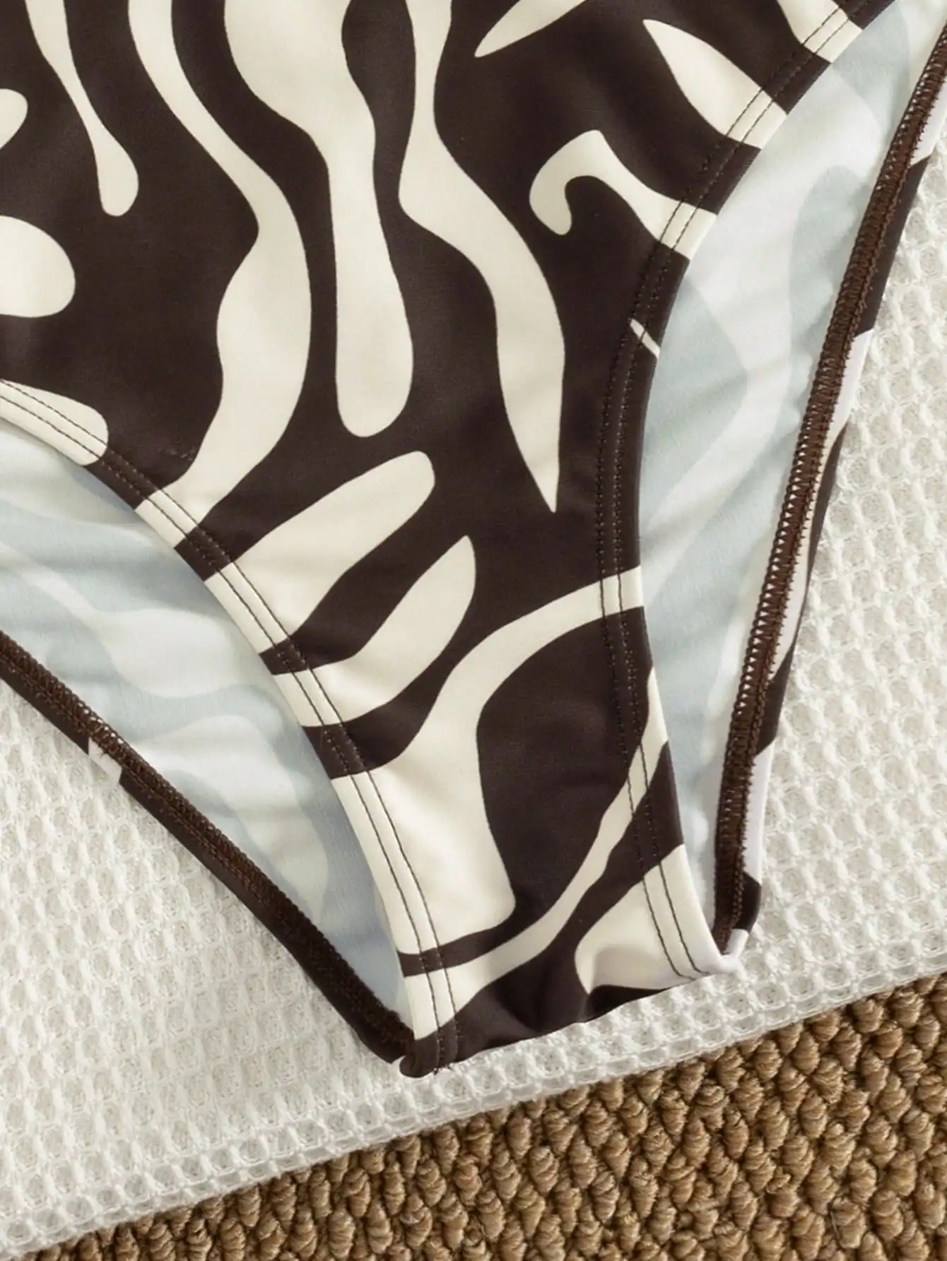 

Zebra Print Halter Neck Bikini Set With Gold Tone Charms For Beach Festival