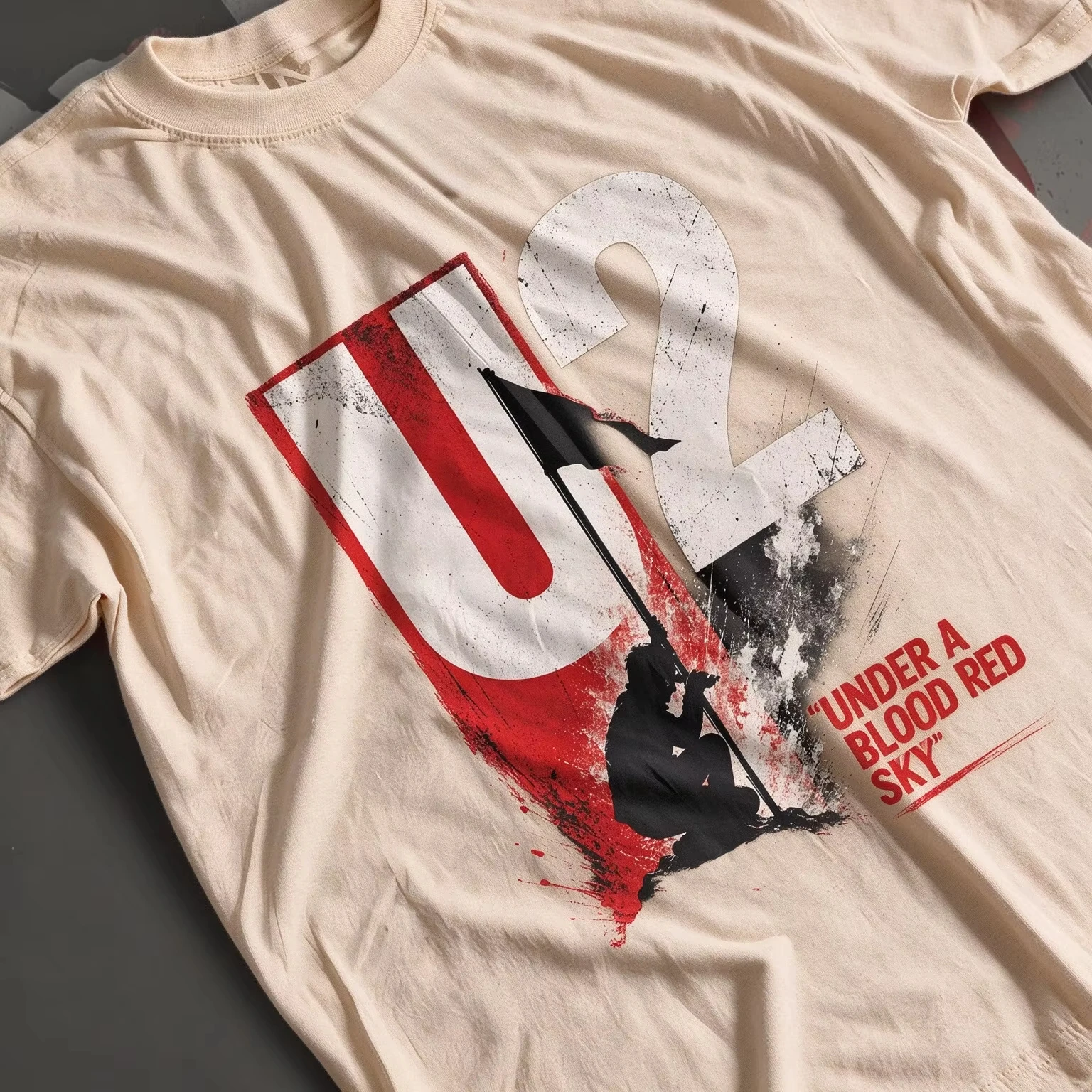 2026 New U2 Rock Band Oversized Unisex Streetwear T Shirt Grunge Red Splash Silhouette Big Letter Print Tee Short Sleeve Tops
