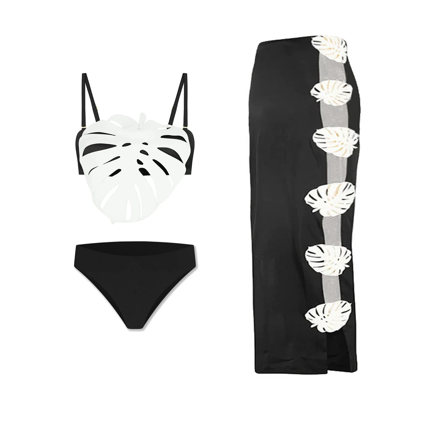

2025 3Pcs Bikini Set Sexy Swimsuit Women Swimwear Bandeau Biquini Female Push Up Bathing Suits Leaves Bikinis Bodysuit Beachwear