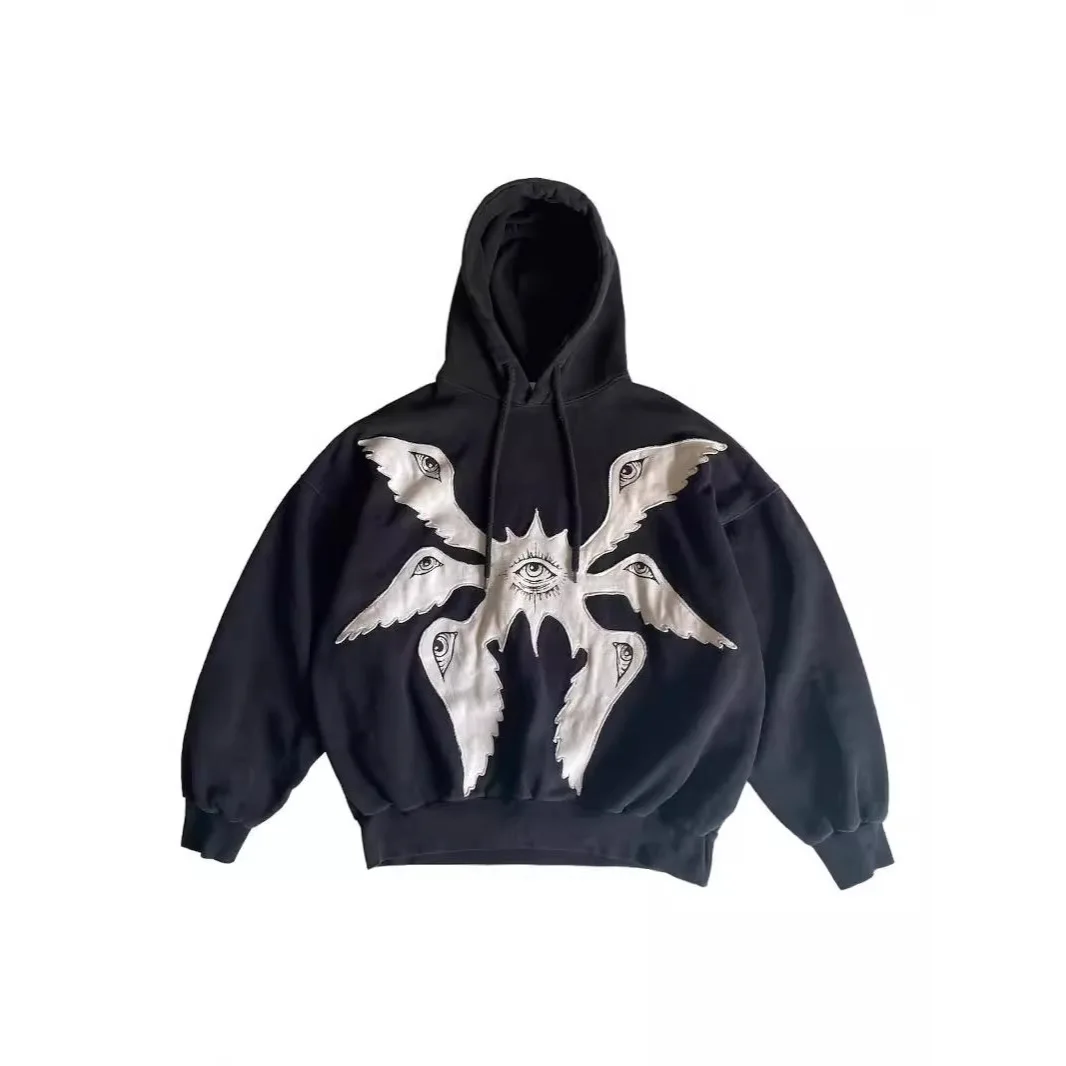 

Худи Street Sle Gothic Angel в стиле пэчворк, свободного кроя, осенне-зимний, с длинными рукавами, свитшот с круглым вырезом, городская мода