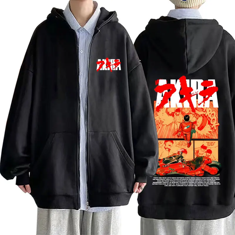 

Japanese Science Fiction Cartoon Movie Anime Akira Shotaro Kaneda Graphic Zipper Hoodie Men Cotton Oversized Zip Up Jacket Coat
