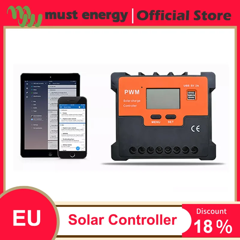 

10A/20A/30A/40A/50A/60A PWM Solar Charge Controller 12V/24V Battery Equalizer Charger Solar Controll Regulator