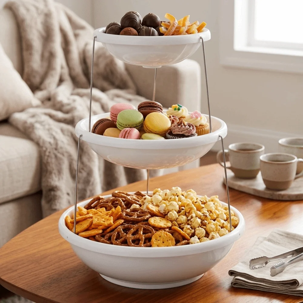 Stylish Rotating Design Tray Stand Foldable Resin Dessert Rack Multi Functional 3 Tier Cake Stand Birthday