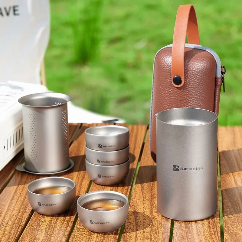 Teaware Set Pure Titanium Travel Teaware Set Outdoor Portable Tea Maker Camping Titanium Tea Cups Teapot