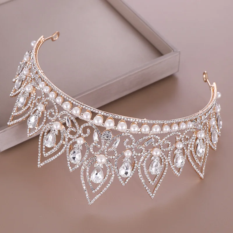 Luxury Pearl Diadem Baroque Crystal Tiaras And Crowns For Women Prom Party Bridal Wedding Hair Accessories Jewelry Diadem Gift