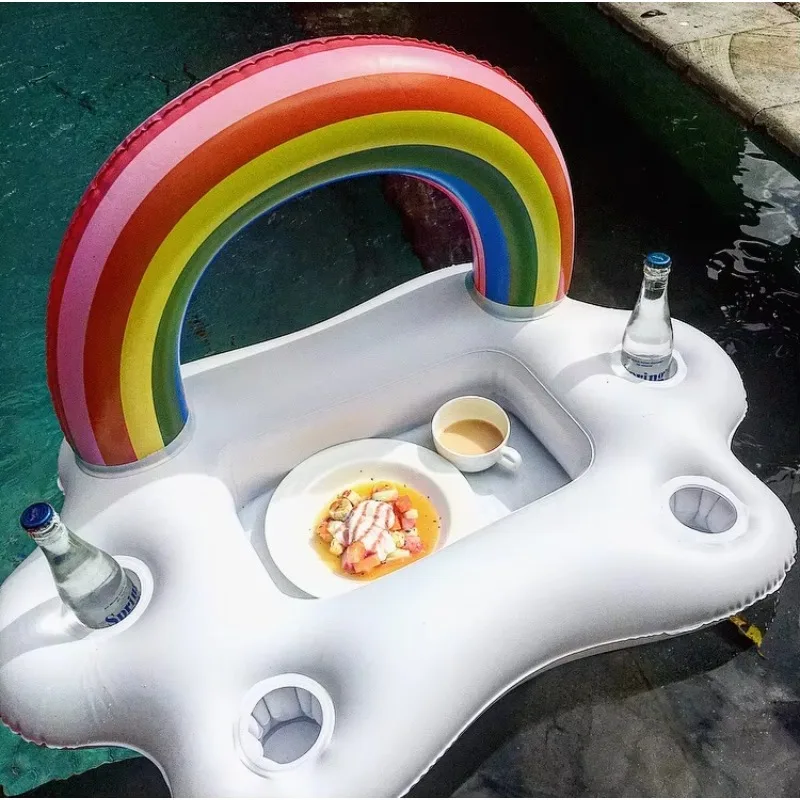 Inflatable pool floating beer dispenser table
