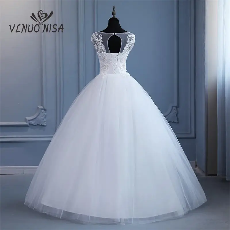 VLNUO NISA Elegant Fashion Factory Cheap Wedding Dress Cap Sleeve Lace Embroidery Princess Plus Szie Bridal Gwon Real Photo