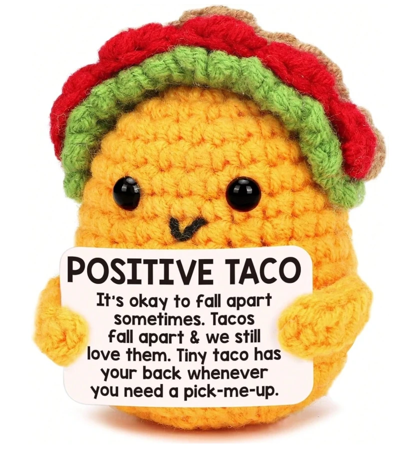 Positive crochet tacos for Valentine's Day, birthday gifts for women and men, sock fillings for Thanksgiving, holiday gifts